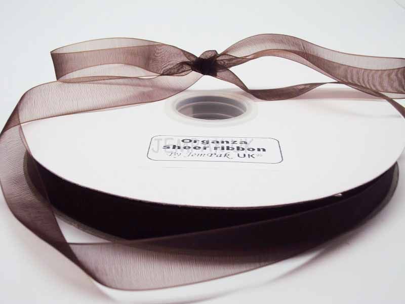5M x 15mm Organza sheer ribbon - Chocolate Brown