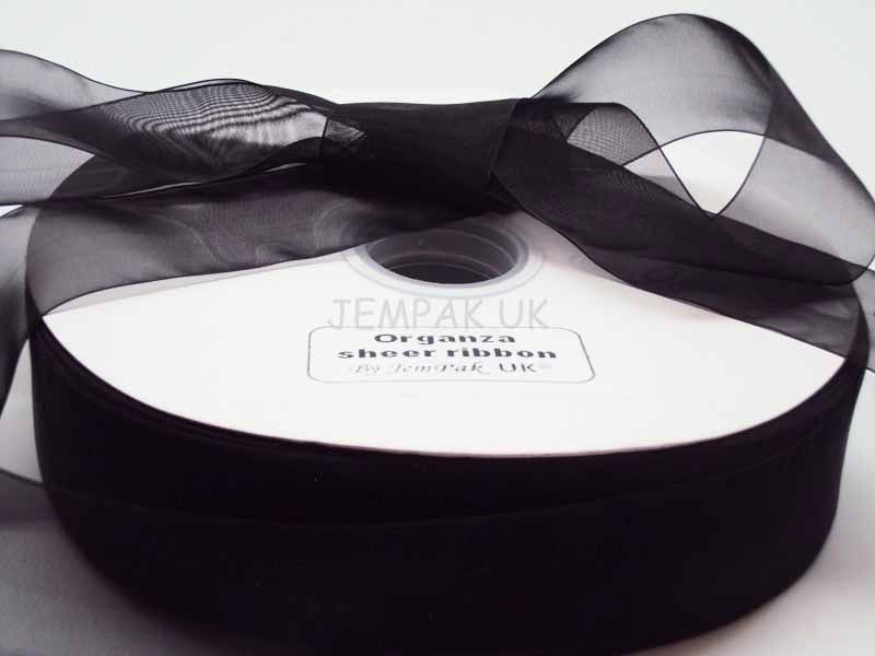 5M x 38mm Organza sheer ribbon - Black