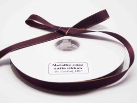 5M x 10mm Gold metallic edge satin ribbon - Burgundy